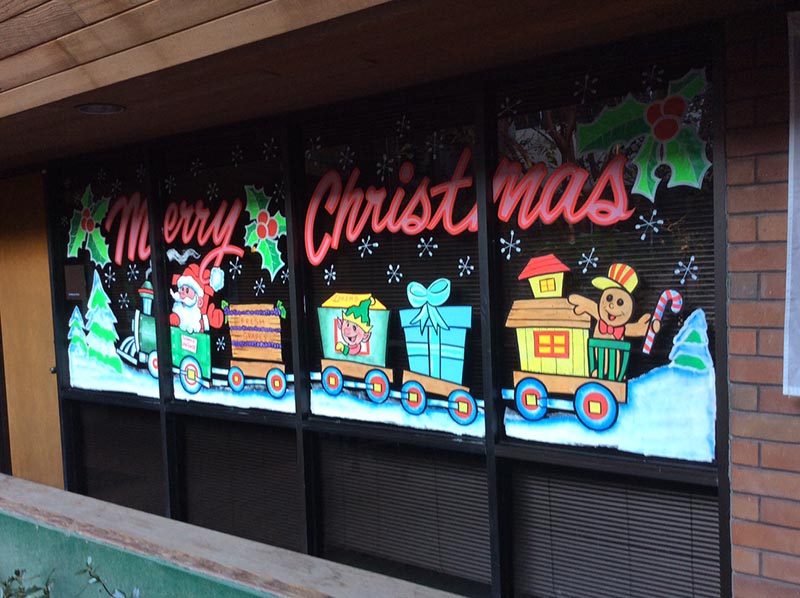 Holiday Window Painting, MG Skinner & Associates in Los Angeles