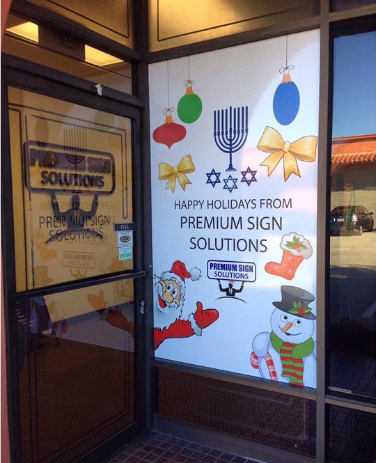 holiday graphics, window graphics, window painting, holiday signs, holiday decoration, storefront sign, business sign