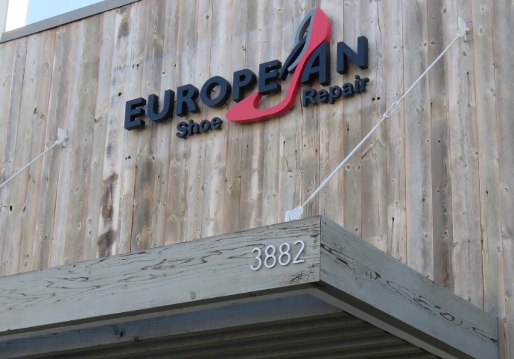 Storefront Sign for European Shoe Repair in Malibu