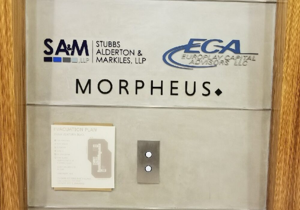 Lobby Sign for Morpheus in Sherman Oaks