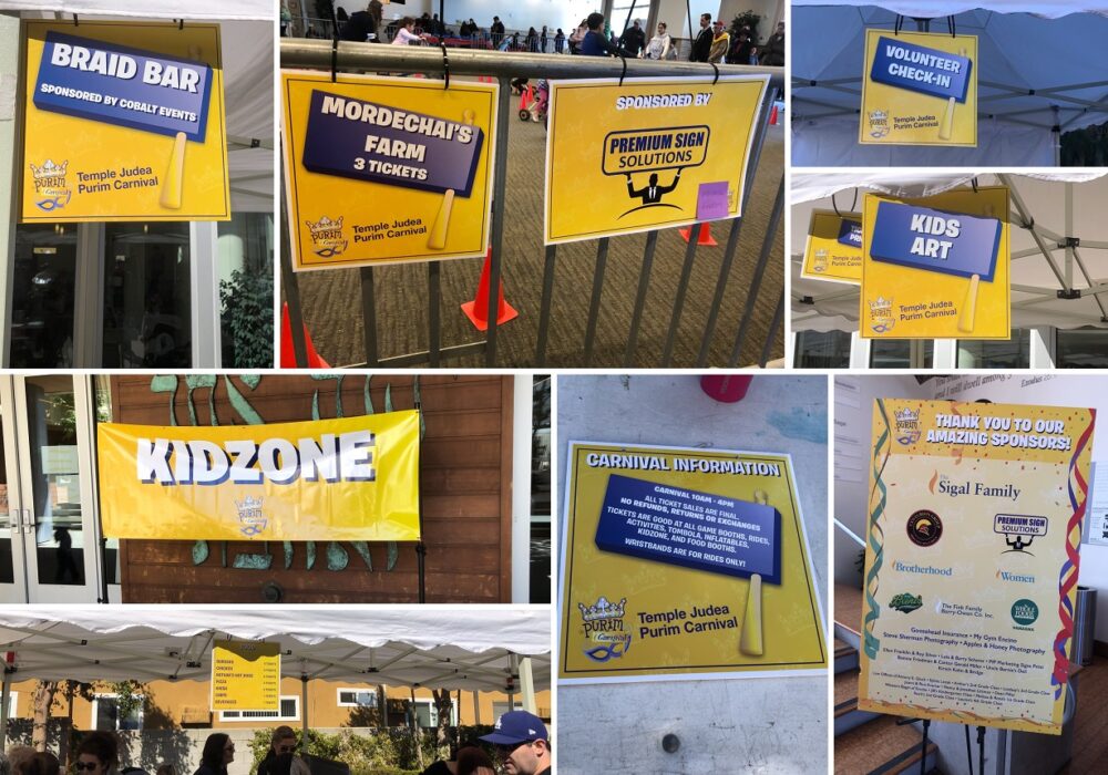 Purim Carnival Signage for Temple Judea in Tarzana
