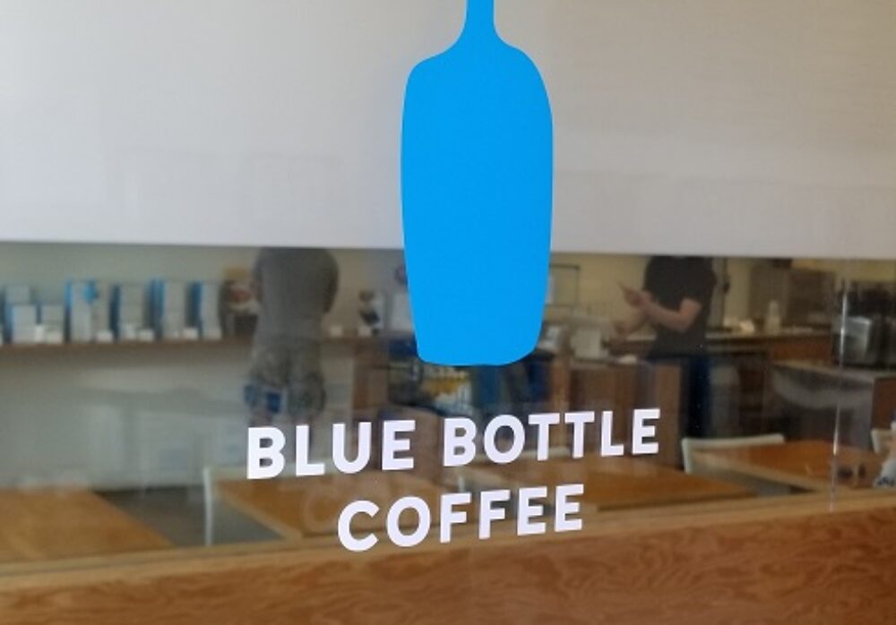 Vinyl Window Sign for Blue Bottle Coffee in South Beverly