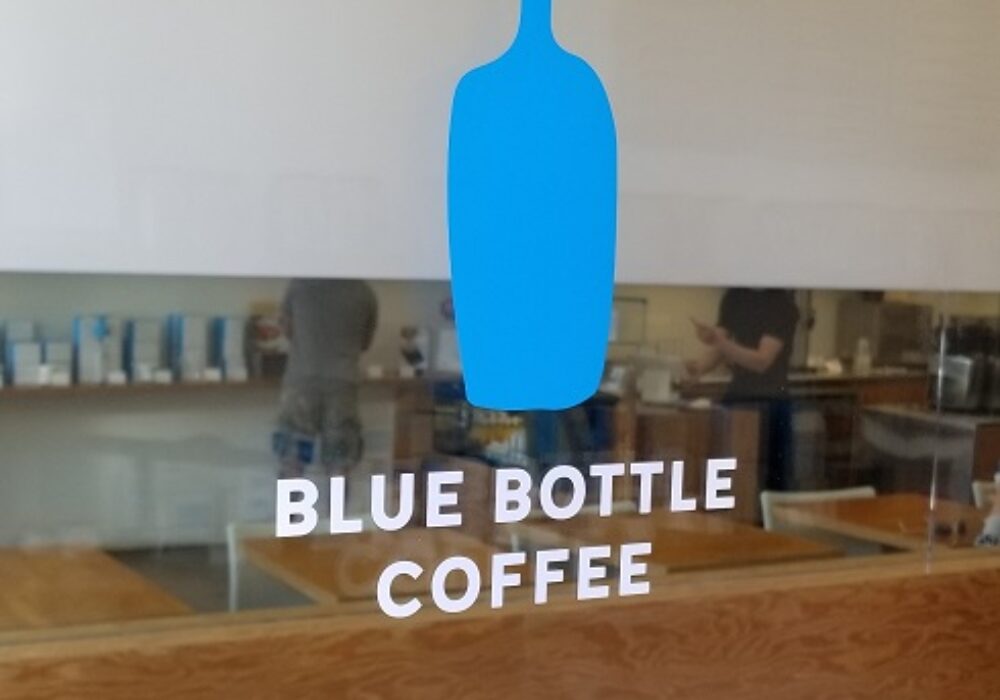 Vinyl Window Sign for Blue Bottle Coffee in South Beverly