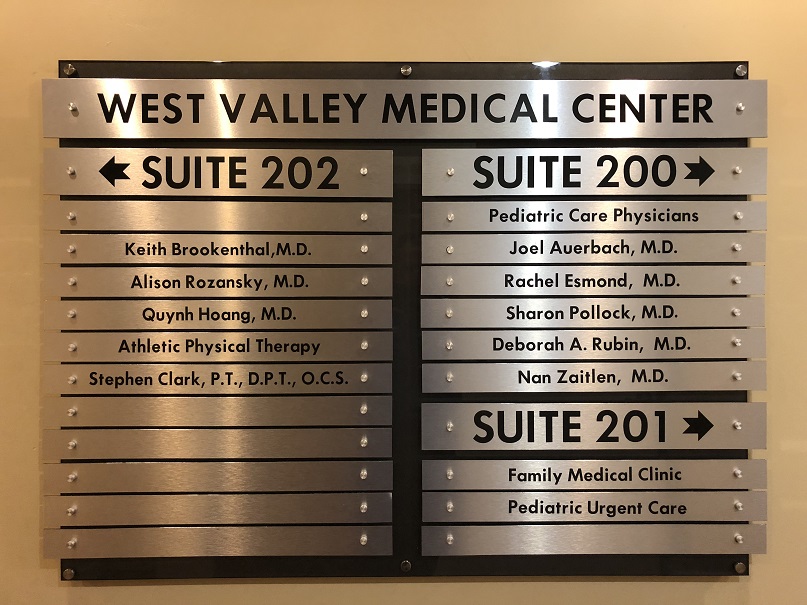 custom sign, custom directory, acrylic, metal sign, property management, office management, medical signs, sign makers, sign companies, encino