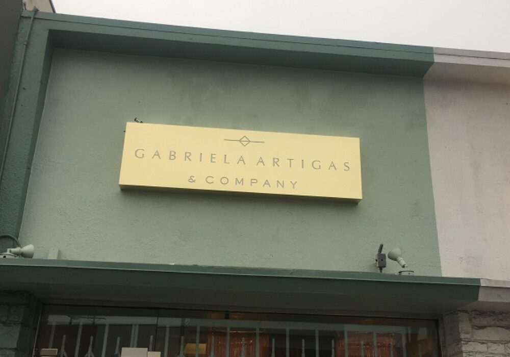 Gold Aluminum Building Sign for Gabriela Artigas in West Hollywood