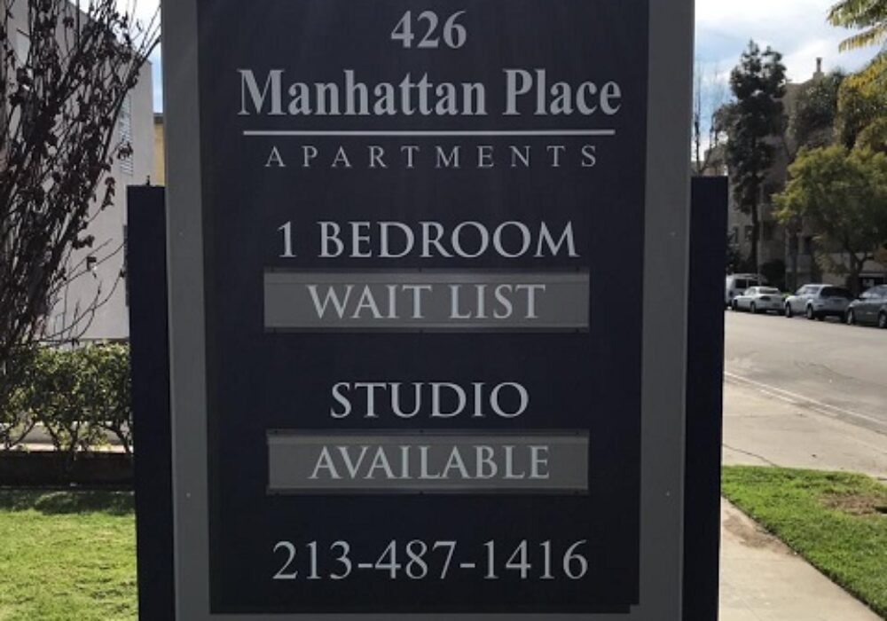Post and Panel Sign at The Manhattan Place for The Jacobson Company in Los Angeles
