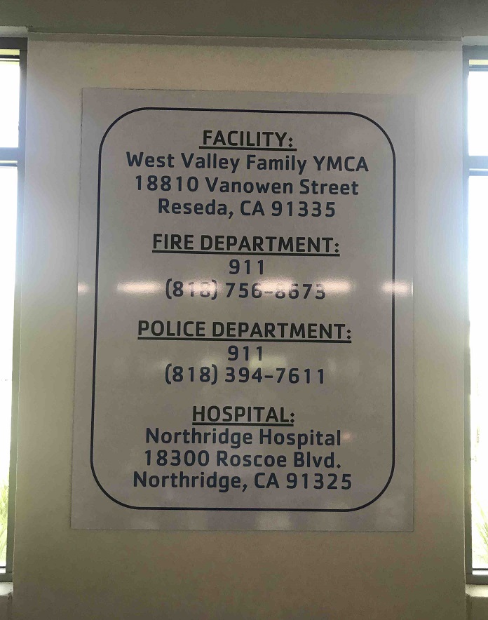 You are currently viewing Emergency Contact Signage for the West Valley YMCA in Reseda