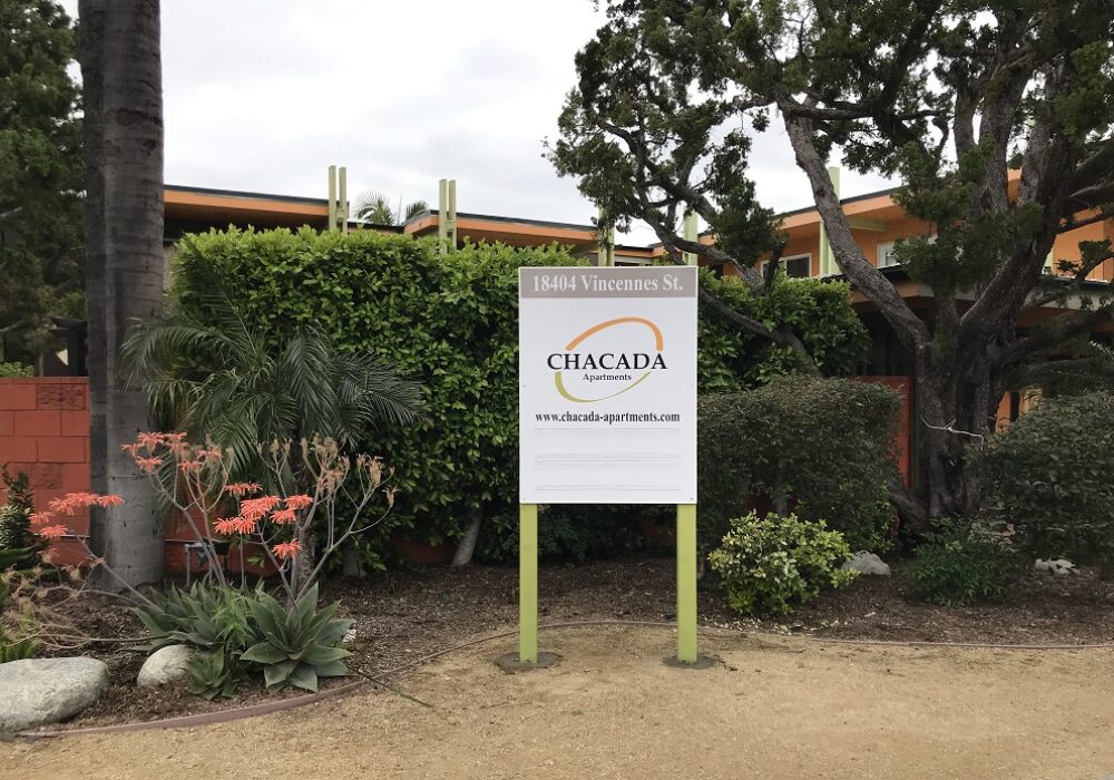 Apartment Sign for Chacada Properties in Northridge