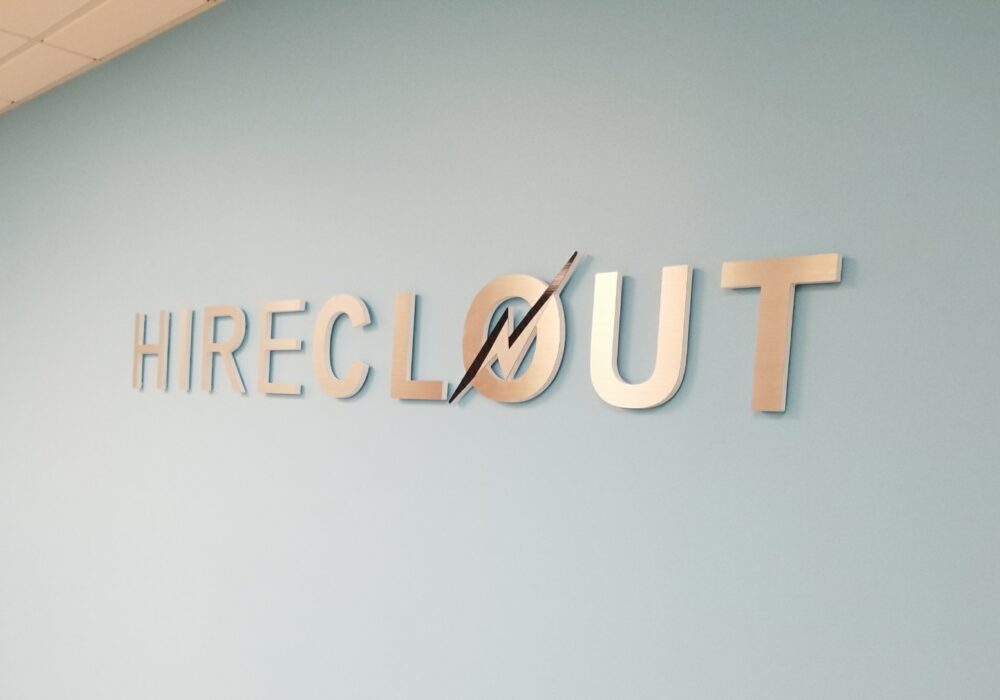 Dimensional Letter Lobby Sign for Hireclout in Woodland Hills