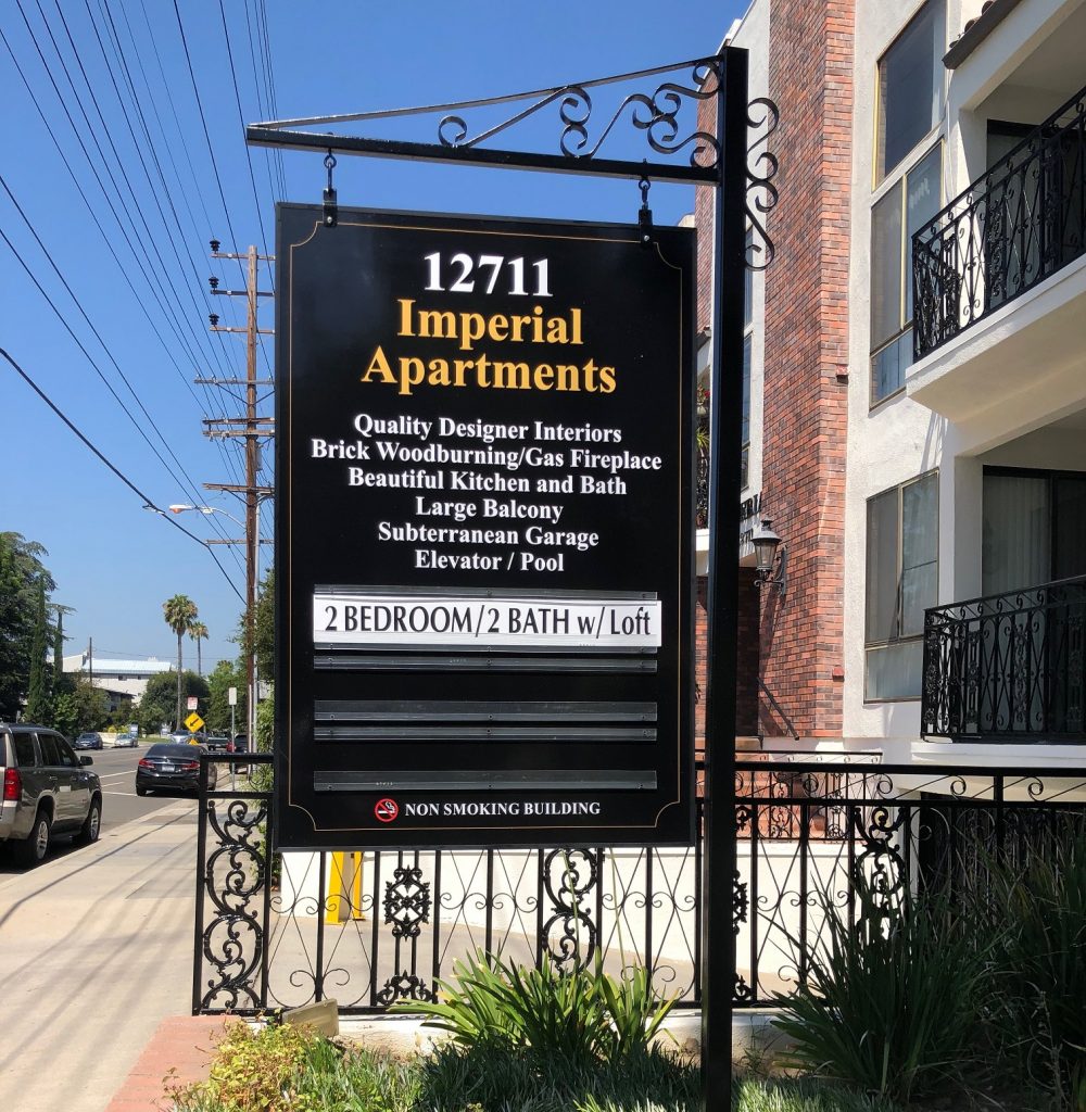 Post and Panel Sign for Imperial Apartments Studio City