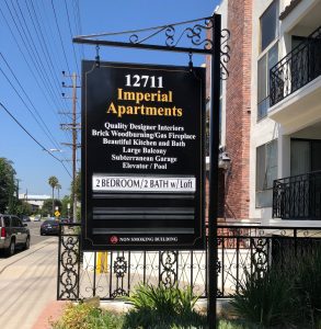 Read more about the article Post and Panel Sign for Imperial Apartments in Studio City
