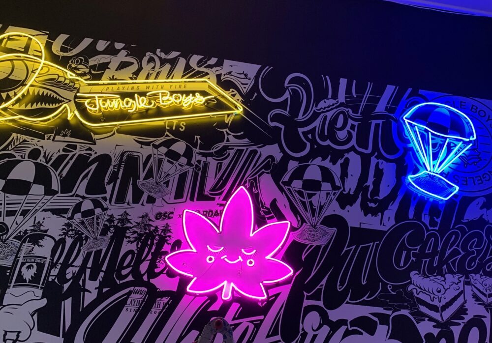 Pot Leaf and Parachute Neon Sign for Jungle Boys in Los Angeles