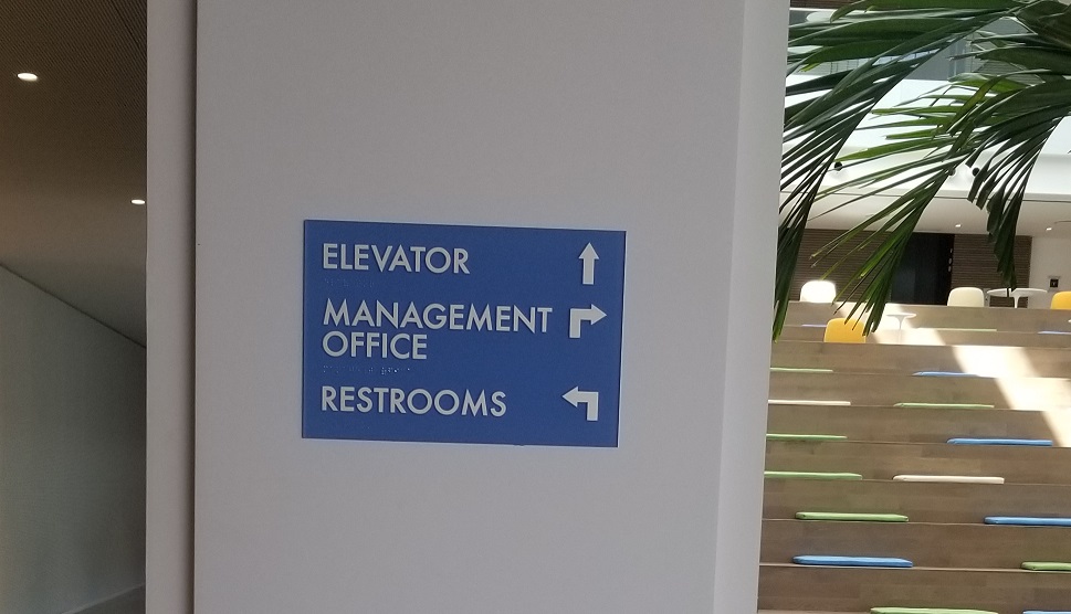 ADA wayfinding signs, ADA signs, braille and tactile signs, wayfinding signs, directional signs, Wayfinding Signs Property Management, Premium Sign Solutions Tarzana, Los Angeles Sign Company, Sign Makers Los Angeles, Custom Sign Company Los Angeles, ADA Compliant Signs Los Angeles, Sign Company El Segundo, Ocean West ADA Wayfinding Signage El Segundo