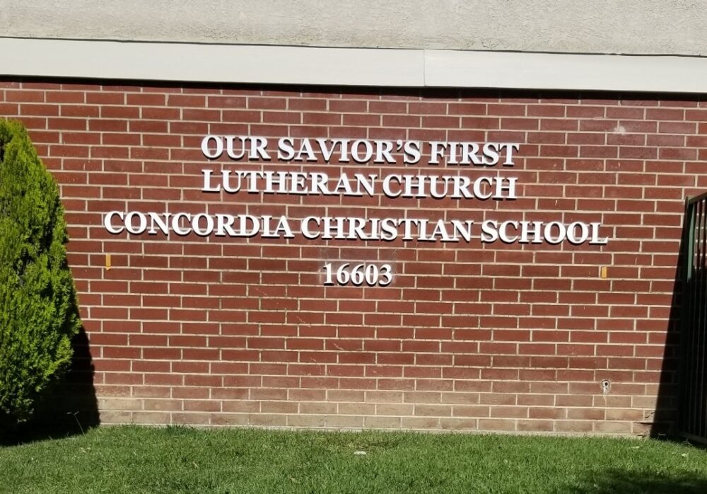 Address Sign for Concordia Christian School in Granada Hills