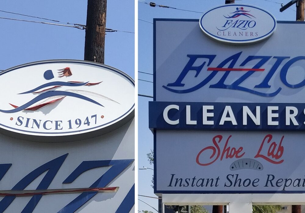 Fazio Cleaners in Brentwood Before and After Sign Refurbishment