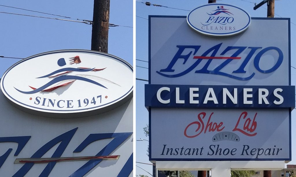 Fazio Cleaners in Brentwood Before and After Sign Refurbishment