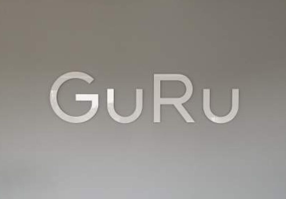Laser-Cut Acrylic Lobby Sign for Guru in Pasadena
