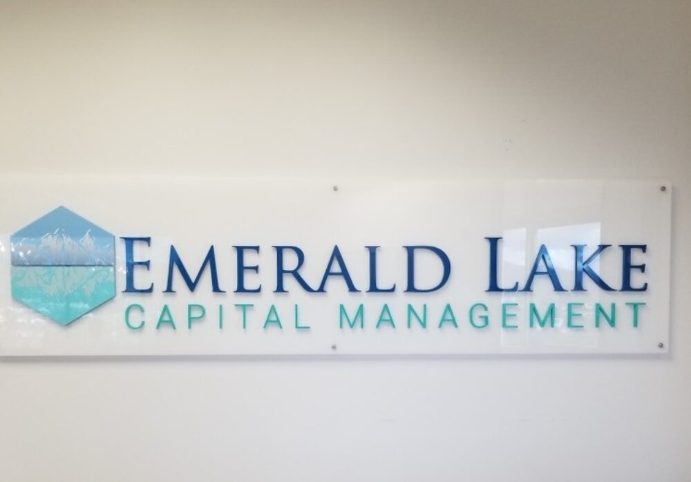 Laser Cut Acrylic Lobby Sign for Emerald Lake Capital in Los Angeles