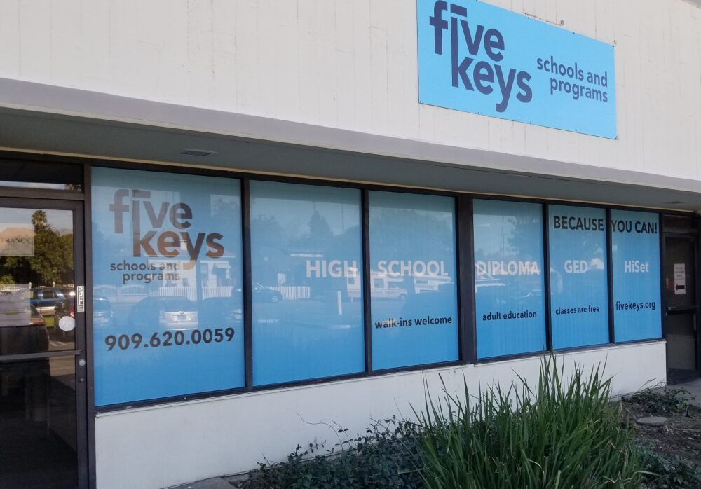 Custom Metal Business Sign and Window Graphics for Five Keys in Pomona