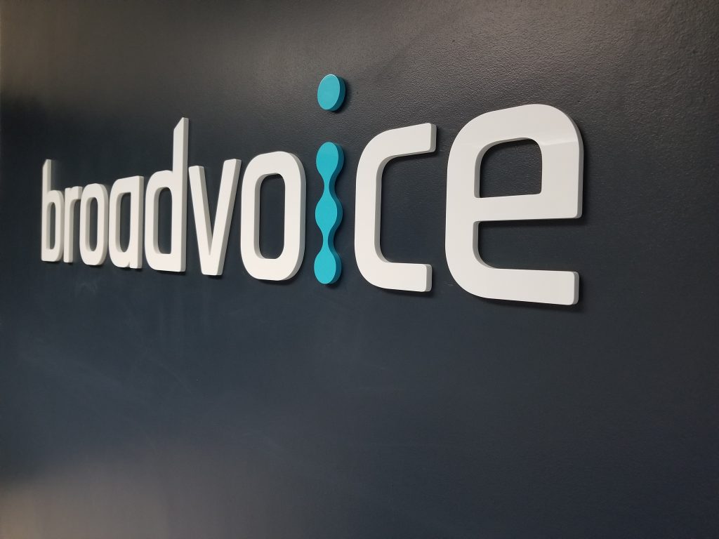 A new reception area sign for Broadvoice in Northridge. This kind of slick tech firm lobby sign is definitely a must have for those in the industry.
