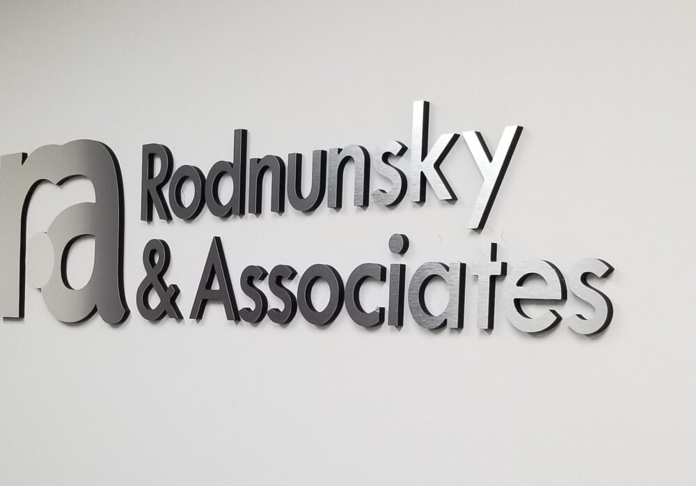 Law Firm Lobby Sign for Rodnunsky and Associates in Woodland Hills