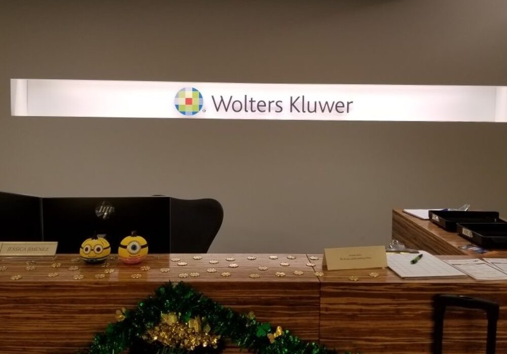 Company Lobby Sign for Wolters Kluwer in Glendale