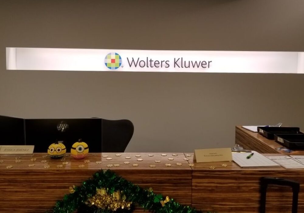 Company Lobby Sign for Wolters Kluwer in Glendale