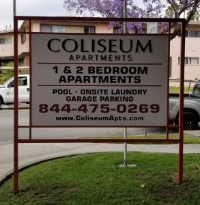 Read more about the article Monument Post and Panel Sign for Coliseum Apartments in Los Angeles