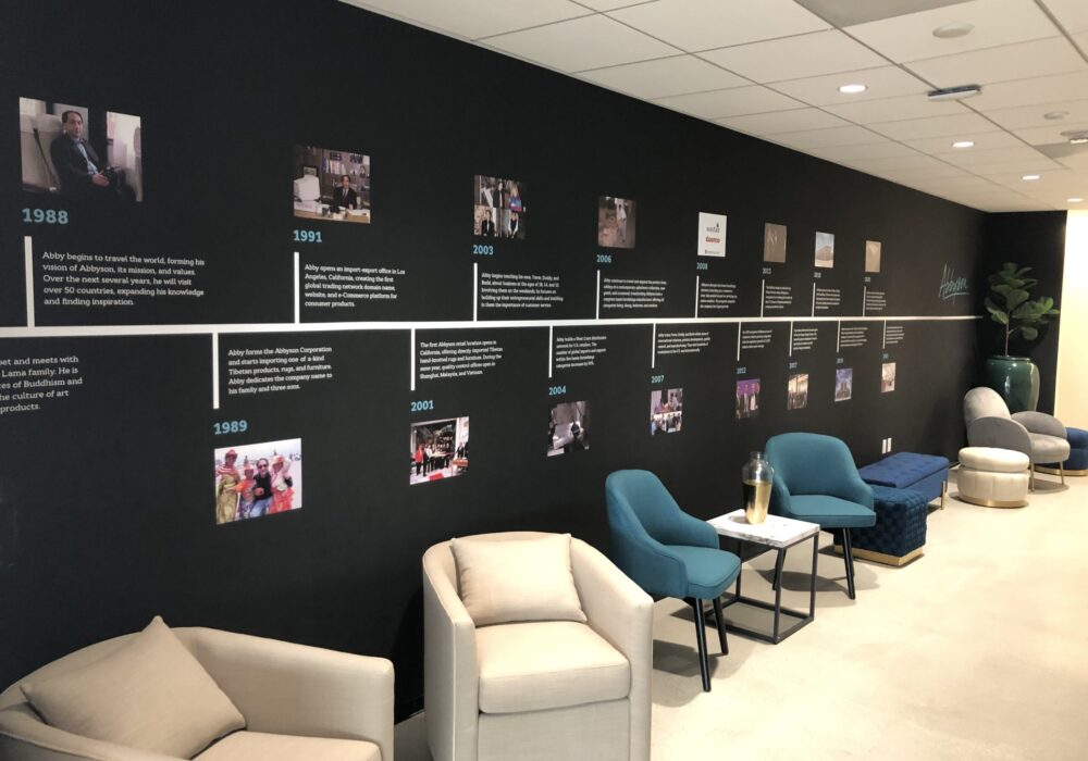 Timeline Wall Graphics and Office Sign Package for Abbyson in Woodland Hills