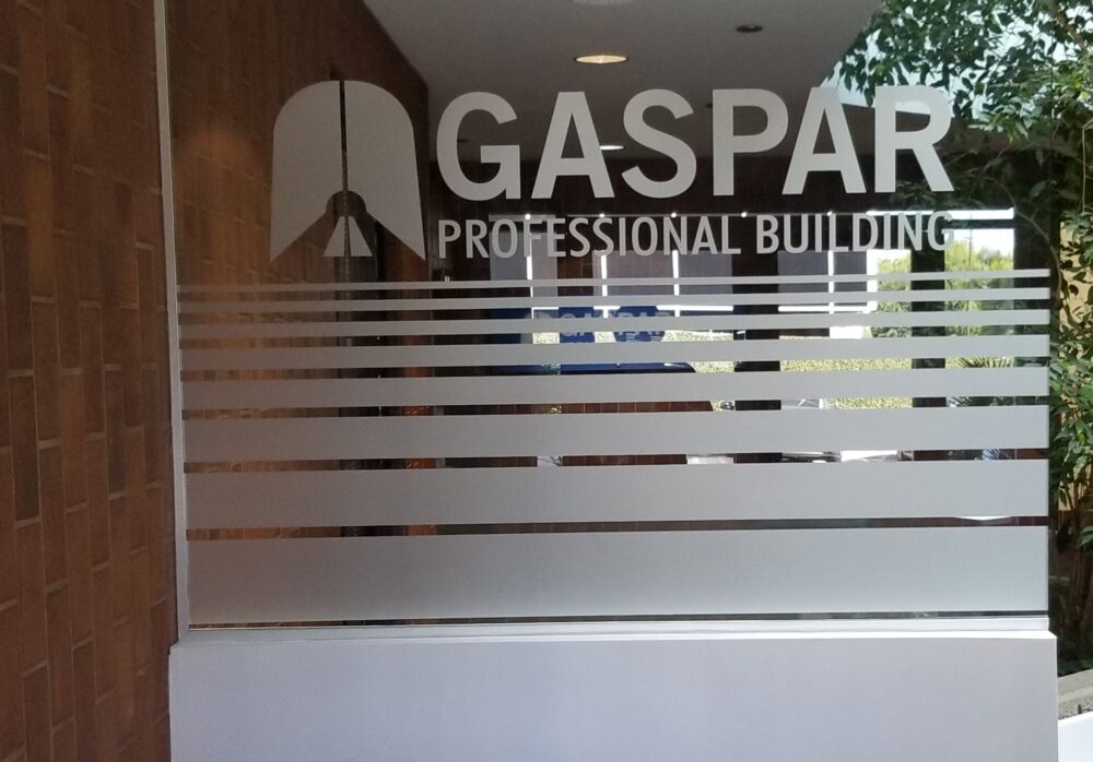 Etched Vinyl Office Window Graphics for Gaspar Insurance in Woodland Hills