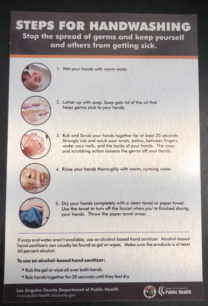 This is the custom brushed metal COVID handwashing instruction sign for Ethan Christopher.