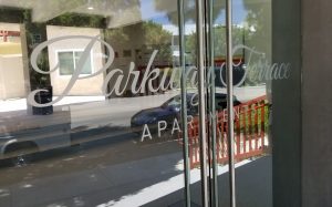 Read more about the article Etched Glass Vinyl Entrance Sign for Parkway Terrace in Culver City