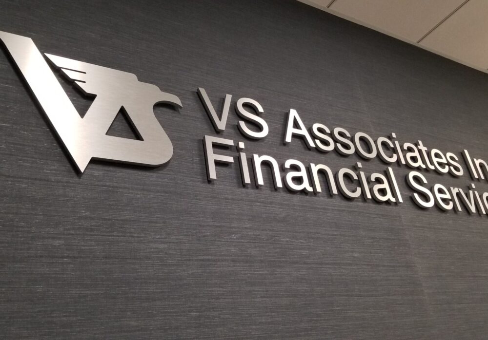 Investment Firm Lobby Sign for VS Associates in West Hills