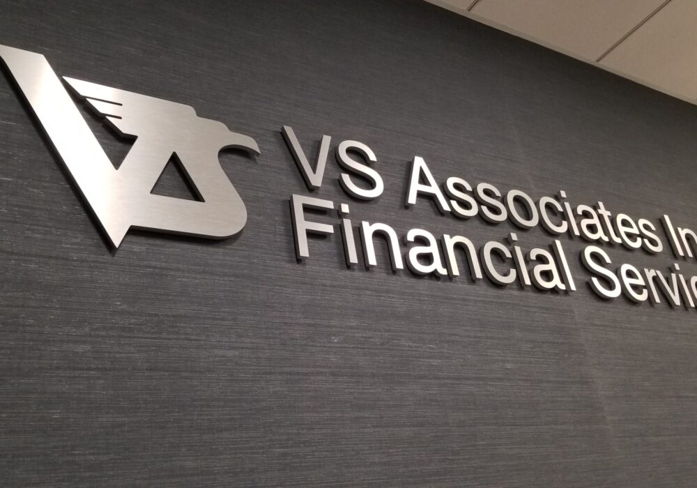 Investment Firm Lobby Sign for VS Associates in West Hills