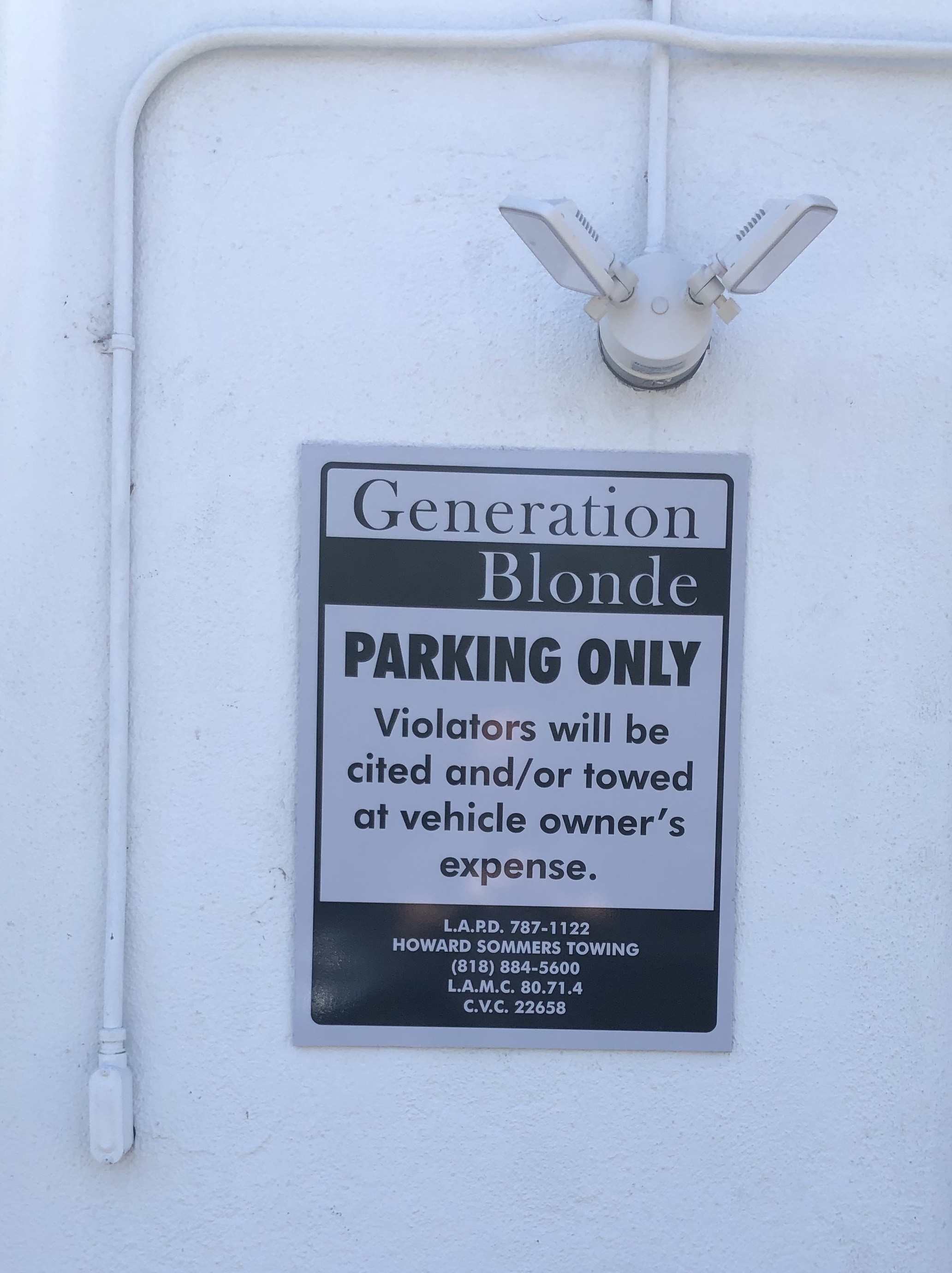 Oarking lot signs we made for Generation Blonde. With these the Woodland Hills business will make the parking process much easier for customers.