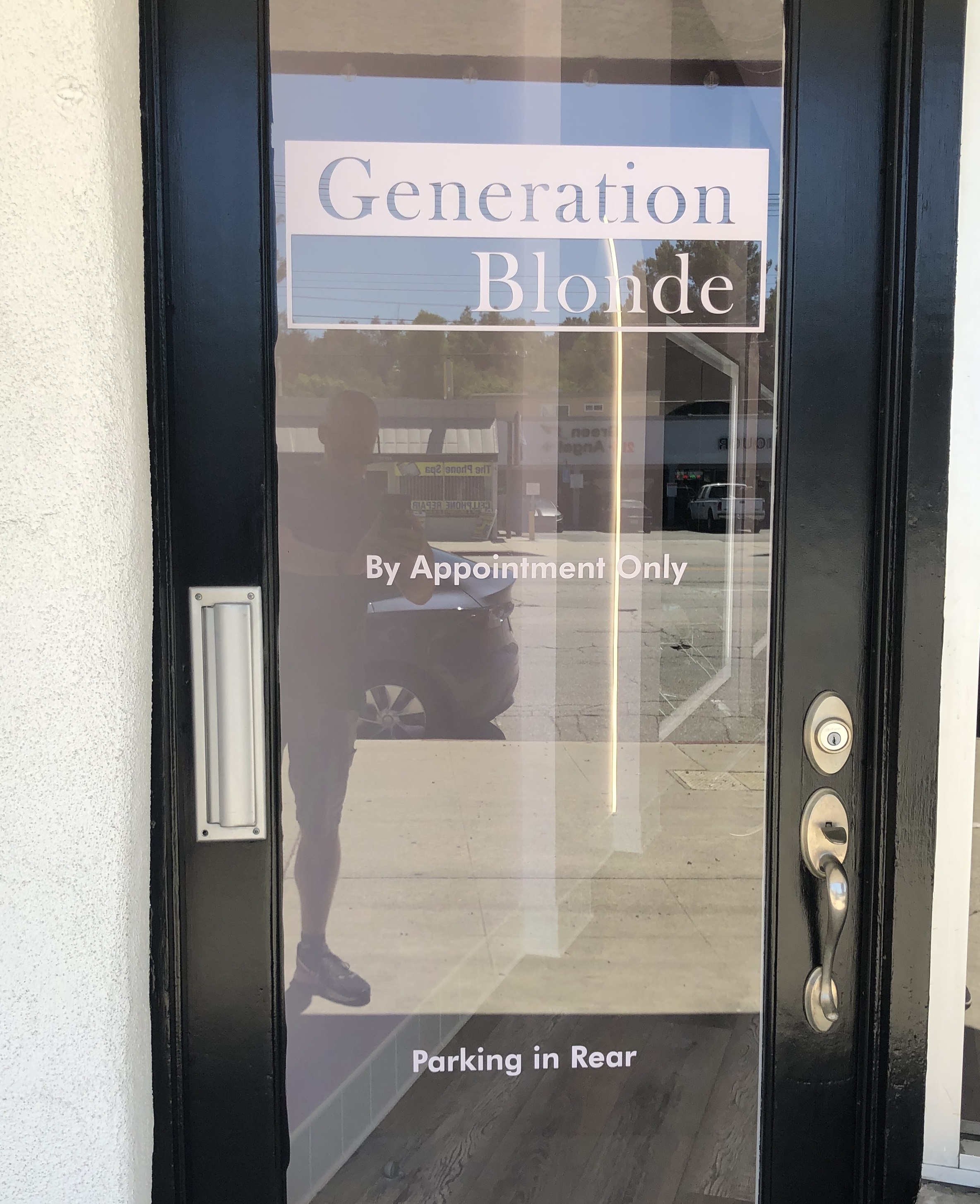 Storefront window graphics for Generation Blonde in Woodland Hills.