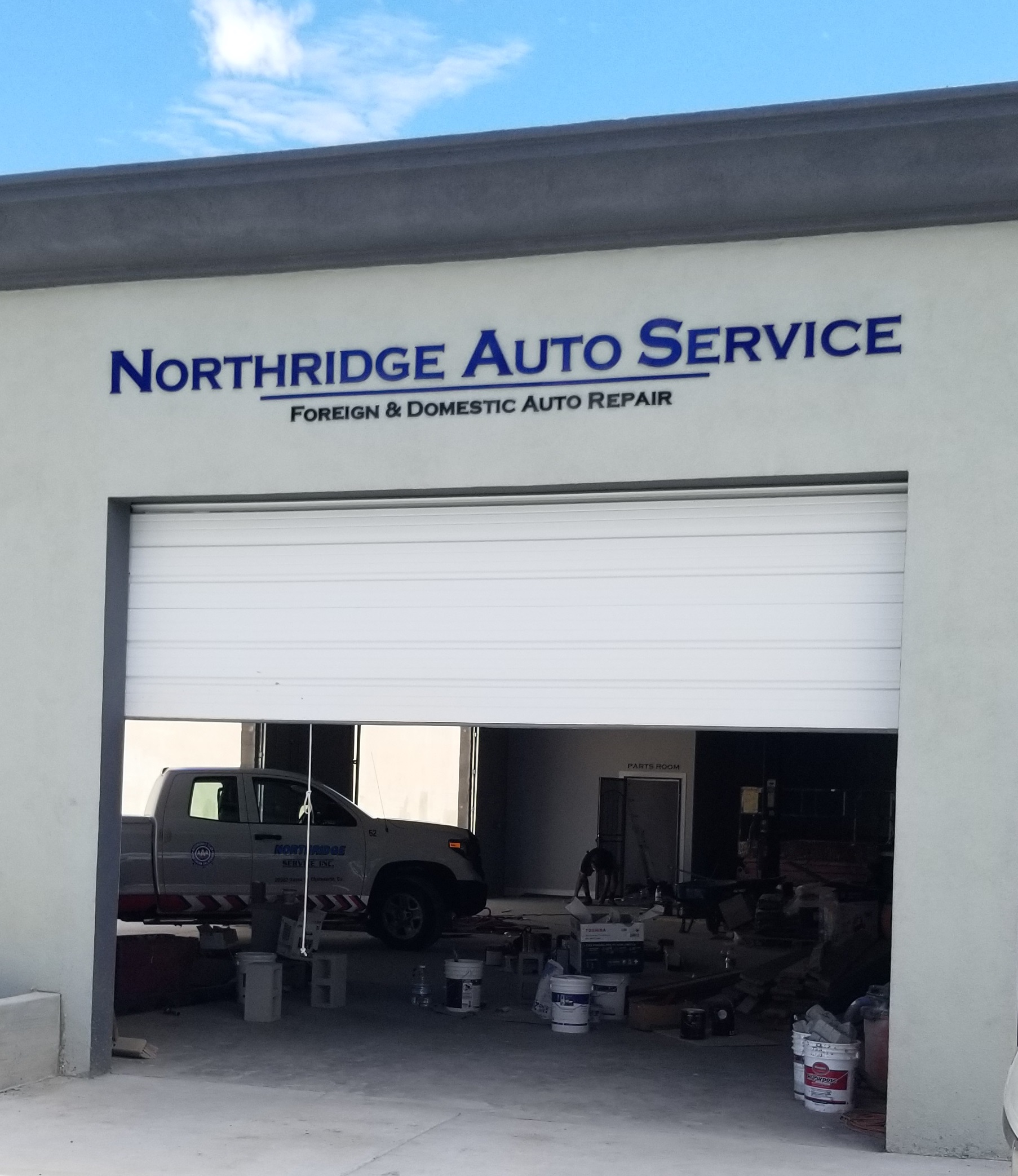 Our dimensional letters sign package for Northridge Auto Service includes the main signage for their storefront. Premium Sign Solutions - Southern California Sign Company.