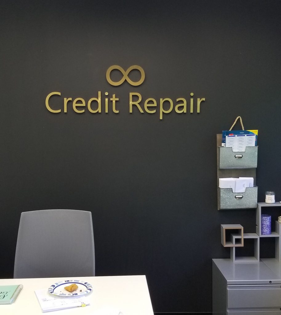 This is the metal office lobby sign we made for Unlimited Credit Repair in Woodland Hills.