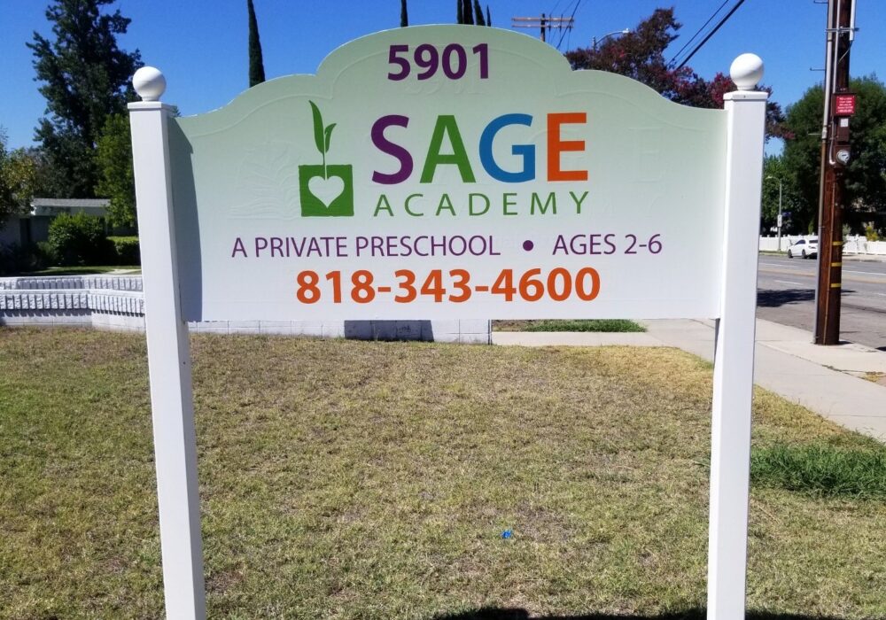 Streetside Post and Panel Sign for Sage Academy in Tarzana