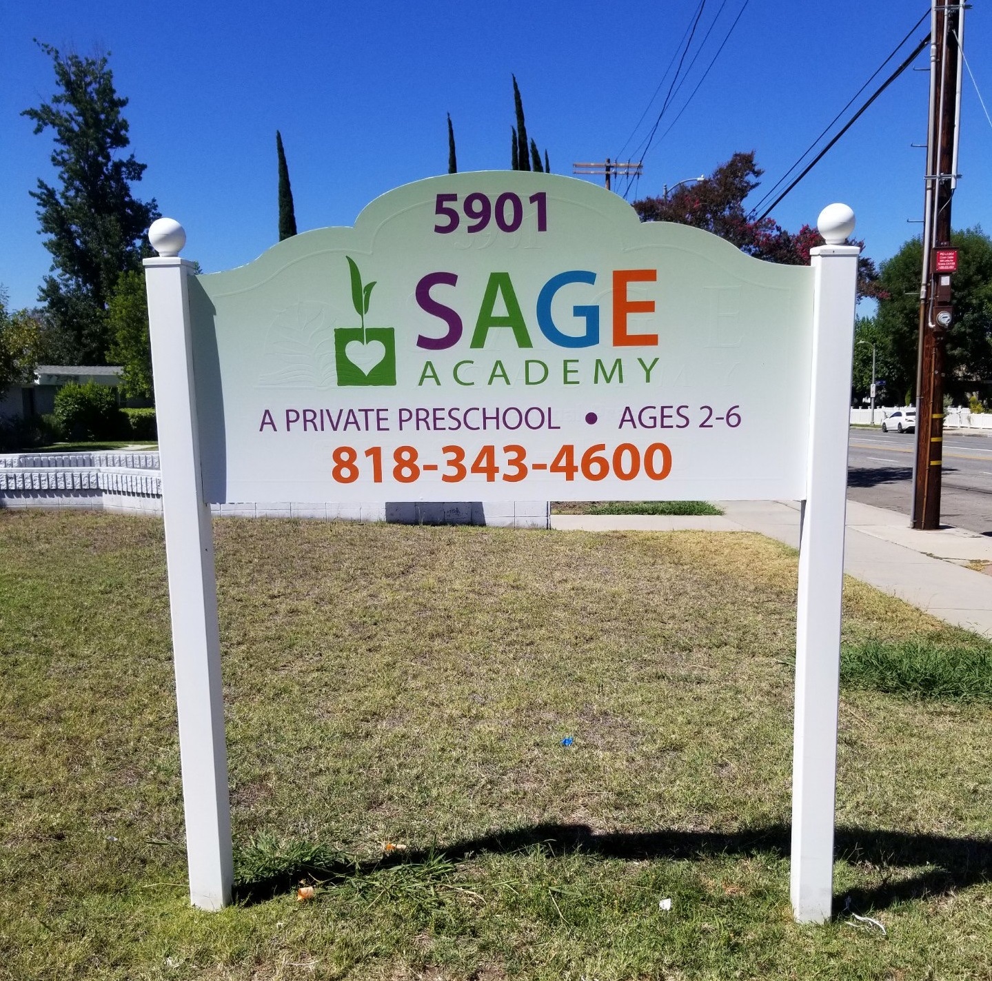 You are currently viewing Streetside Post and Panel Sign for Sage Academy in Tarzana