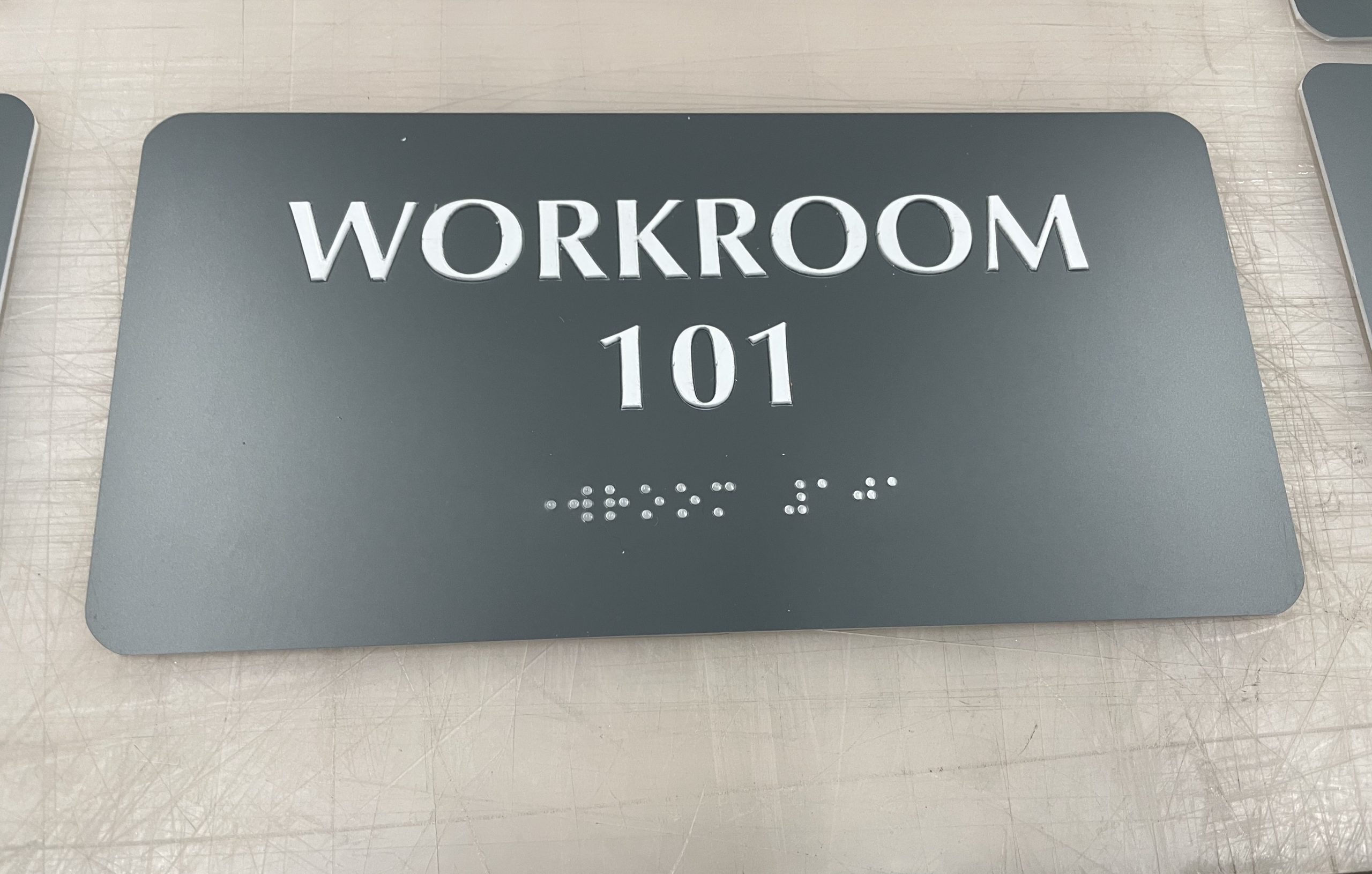 Braille signs are crucial for making areas more accessible. Like these ADA signs with tactile lettering and braille for Sinanian Development. 