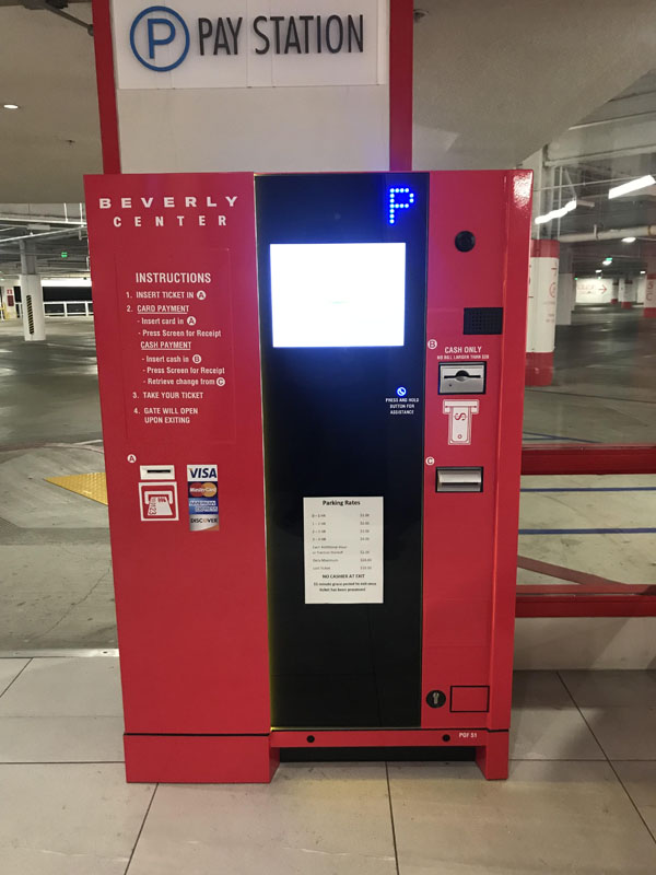 Beverly Center Pay on Foot Kiosks in Full Color Wrap in Red