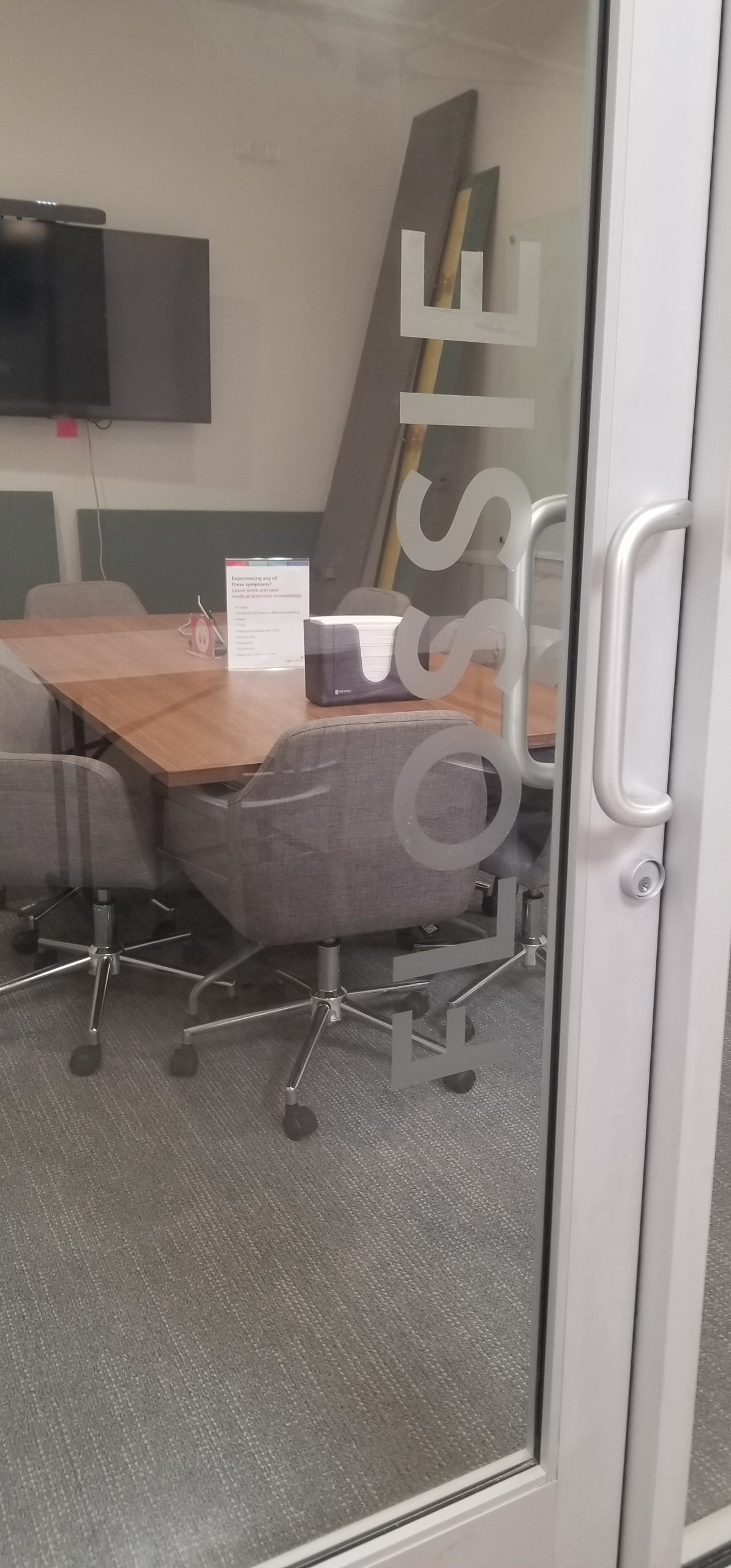 A part of the Office Design Package for Tiger Connect in Santa Monica. The frosted glass vinyl names each conference room after a famous medical pioneers.
