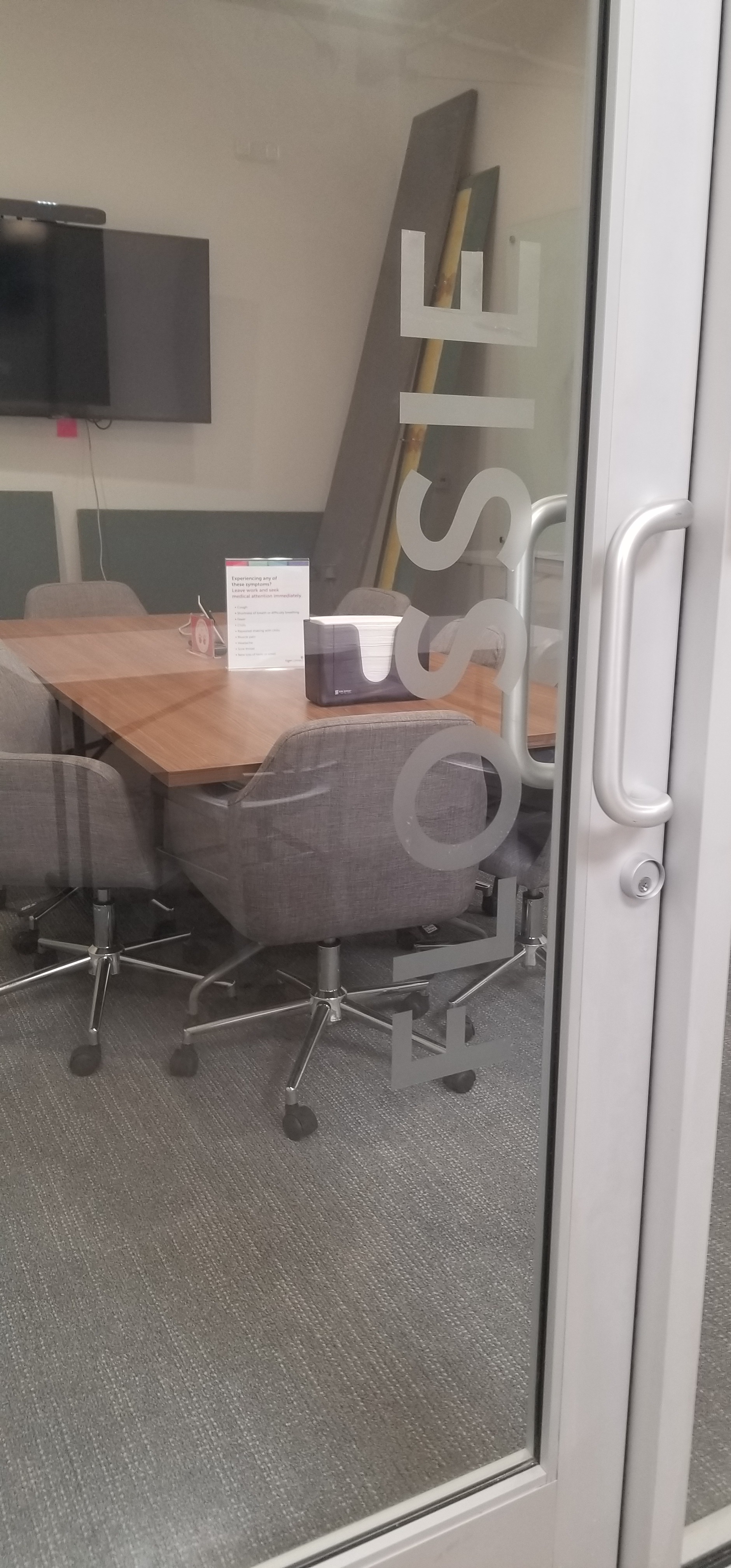 A part of the Office Design Package for Tiger Connect in Santa Monica. The frosted glass vinyl names each conference room after a famous medical pioneers.