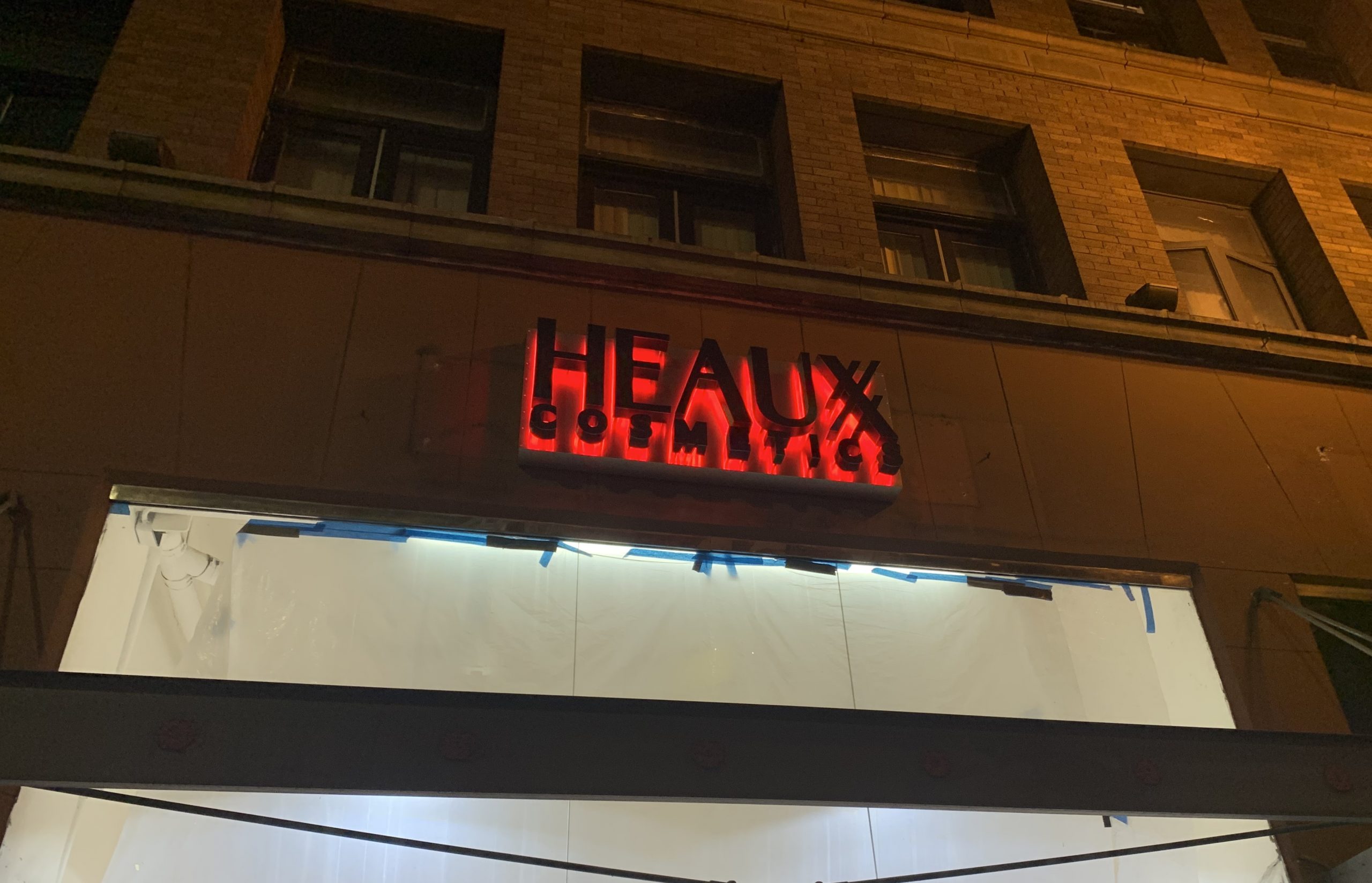 These are the backlit channel letters with red led lighting we made for Heaux Cosmetics. Now the Los Angeles makeup company has an eye-catching sign befitting their brand identity.