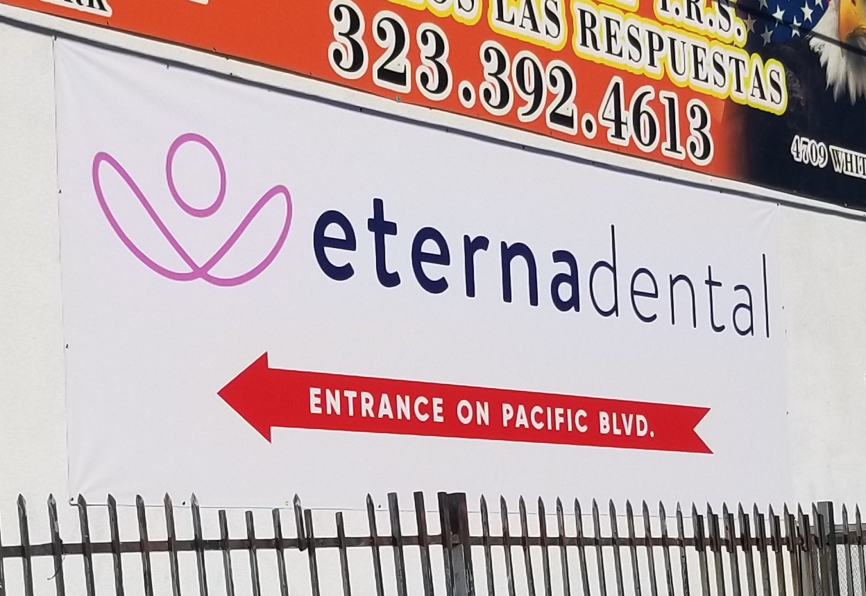 This dental clinic banner is part of a sign package for Eternadental's Huntington Park branch. Custom banners are an excellent way to get visibility.