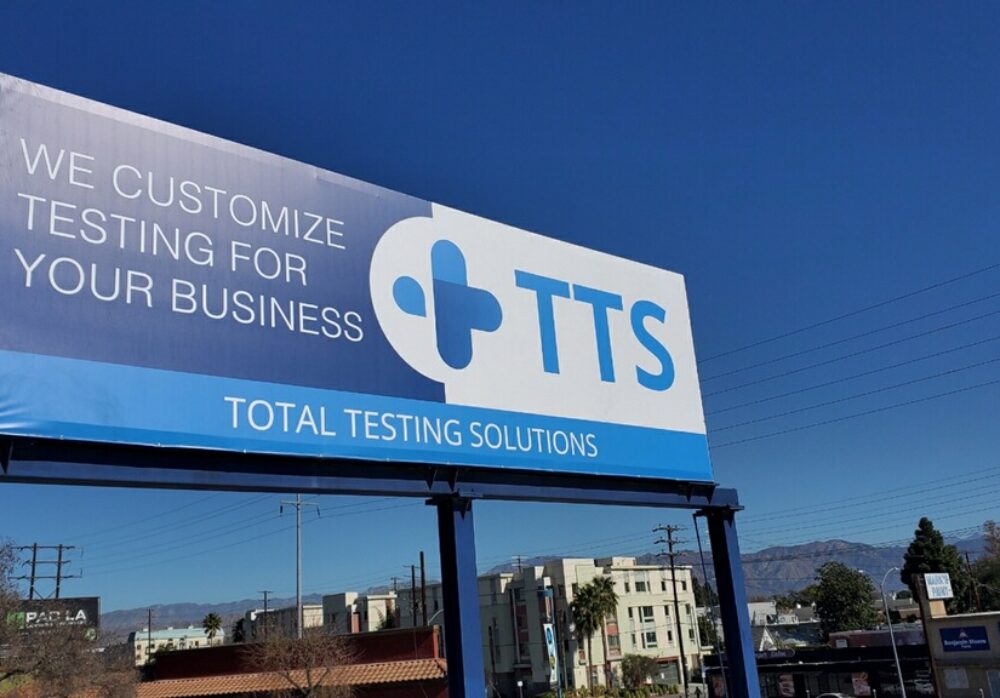 Custom Banners on Pylon Signs for Total Testing Solutions in North Hollywood