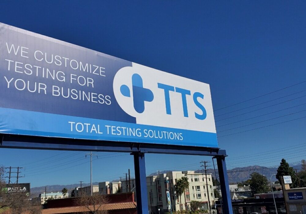 Custom Banners on Pylon Signs for Total Testing Solutions in North Hollywood