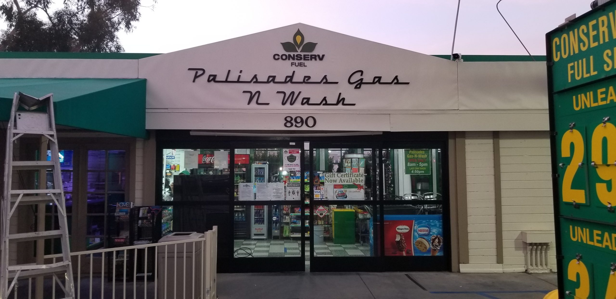 These are the custom dimensional letters sign made for Palisades Gas N Wash located at Conserv Fuel in the Pacific Palisades.