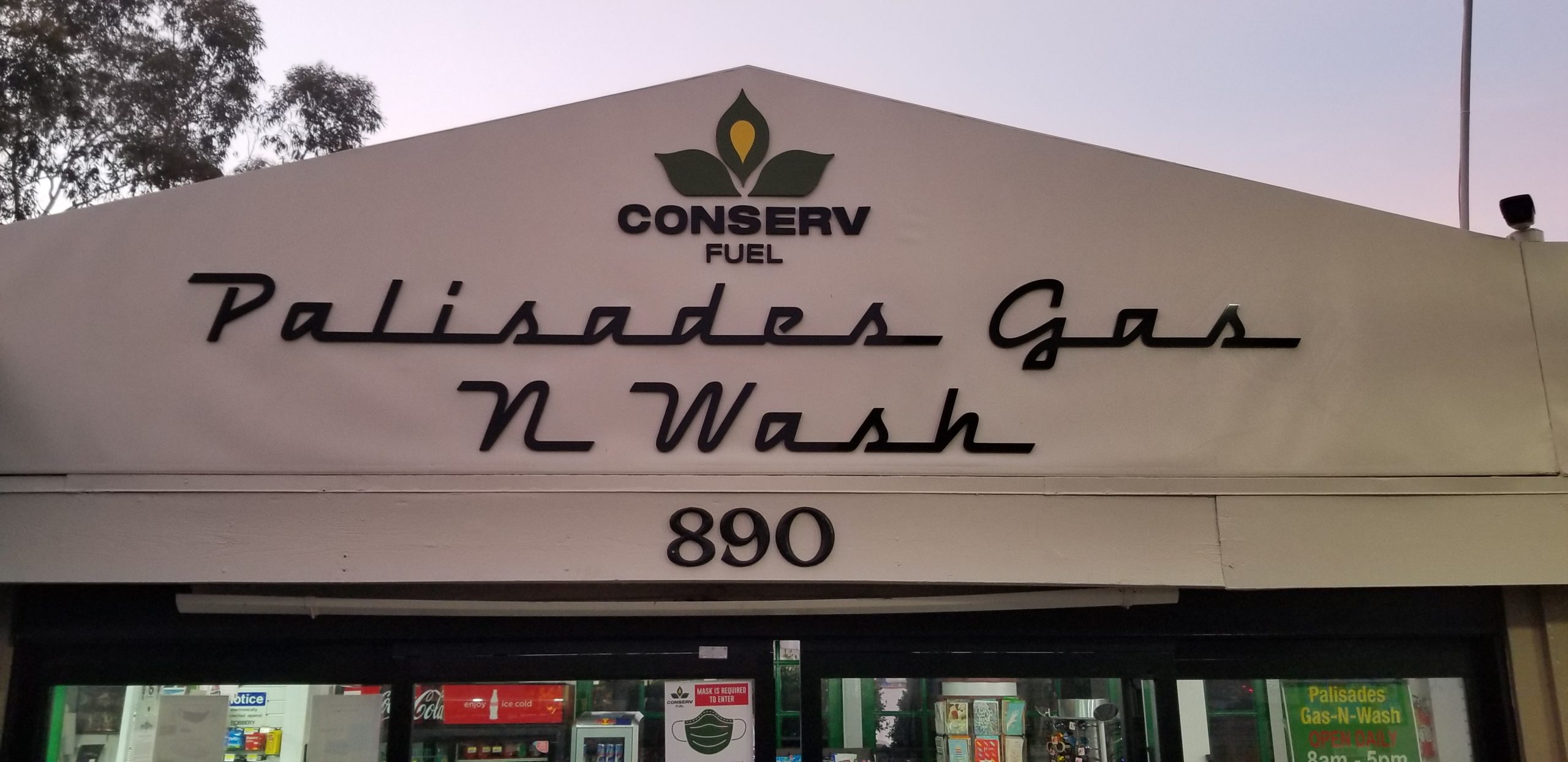 These are the custom dimensional letters sign made for Palisades Gas N Wash located at Conserv Fuel in the Pacific Palisades.